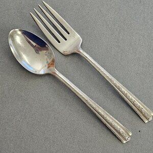 1938 Wallace Roseanne Silverplate Spoon + Salad Fork set vintage  art deco